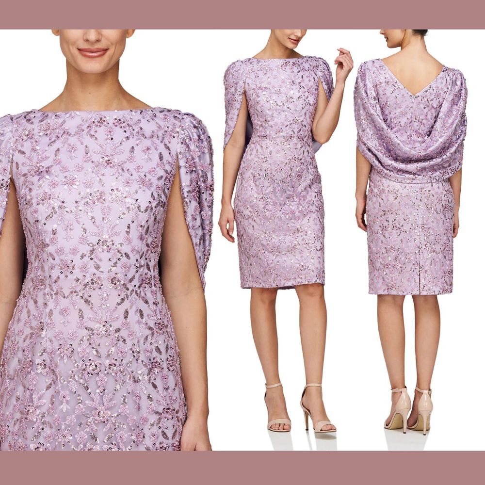 NWT $268‎ JS Collections [ 8 ] Jordan Column Cape Back Dress in Lavender #J140